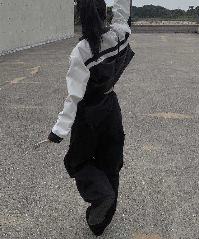 베로 배색 레더 크롭 자켓