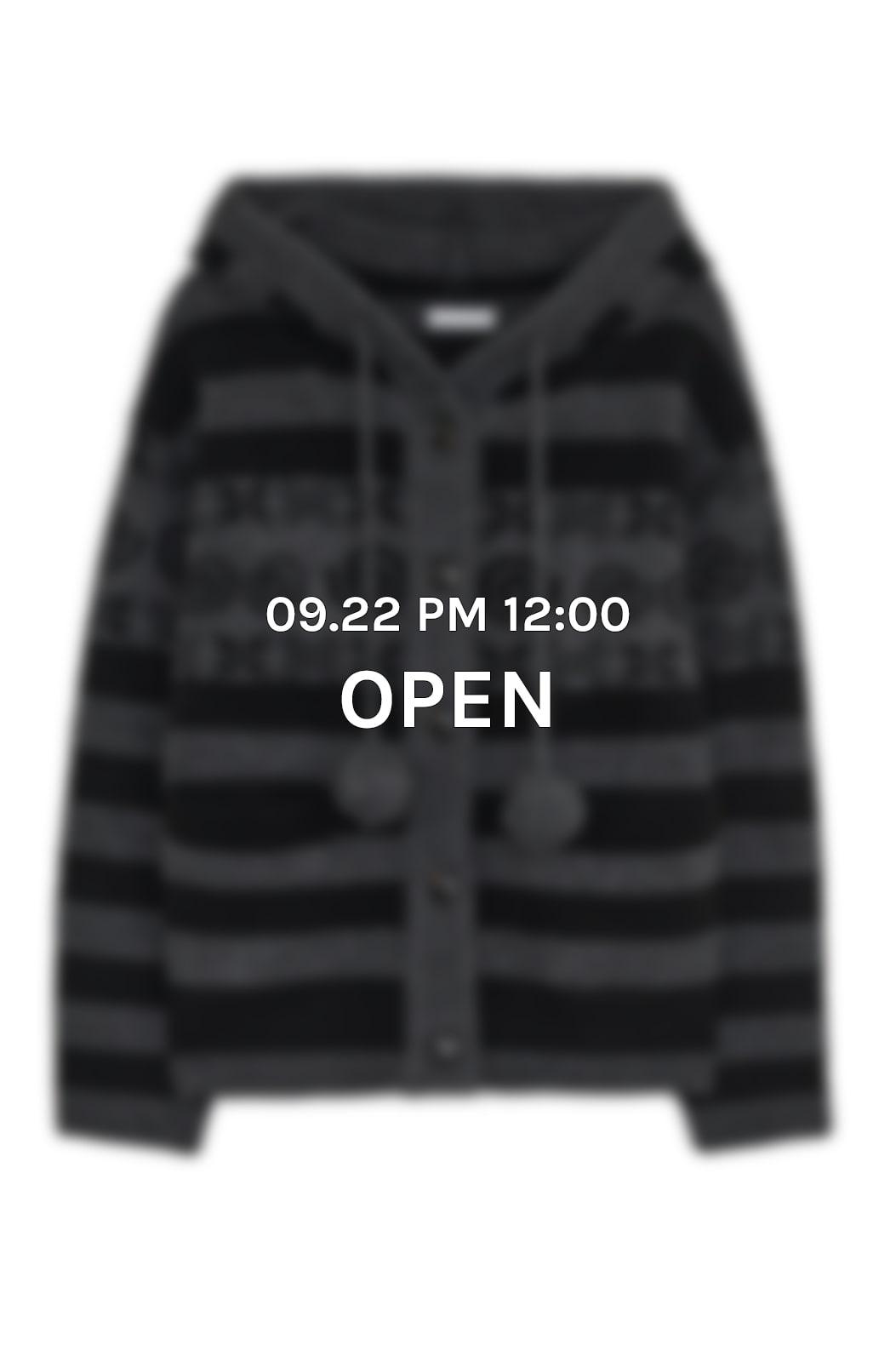 Angel wing hooded pom-pom cardigan (Charcoal)