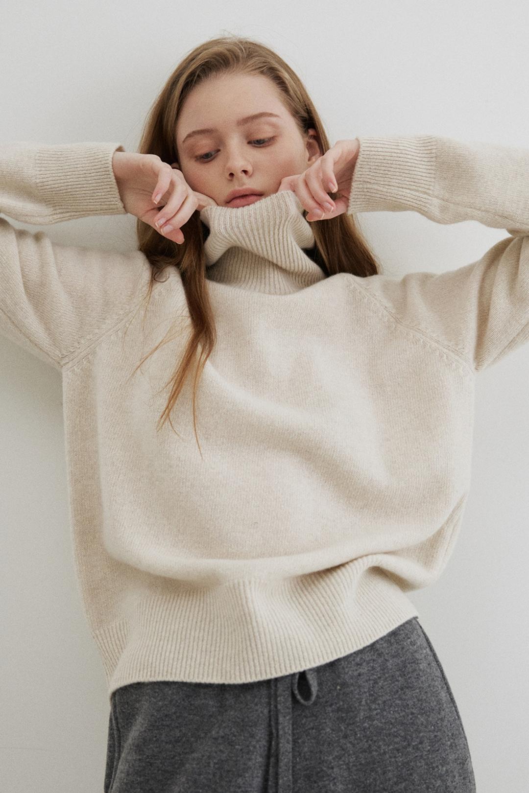 cashmere blended turtleneck (fade oatmeal)