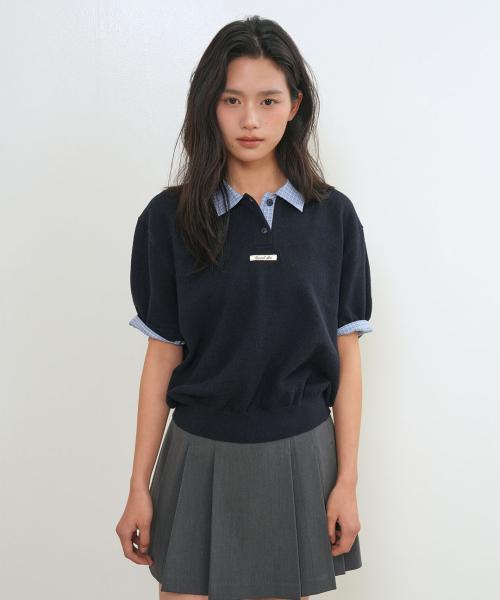 셔츠 카라 피케 하프 니트 [NAVY] / GF2LKP531