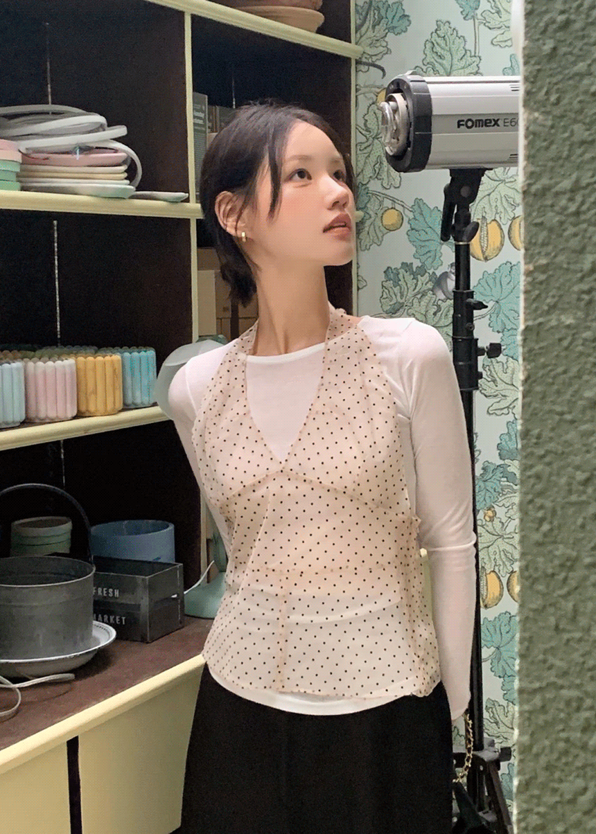 시스루 홀터 도트 뷔스티에