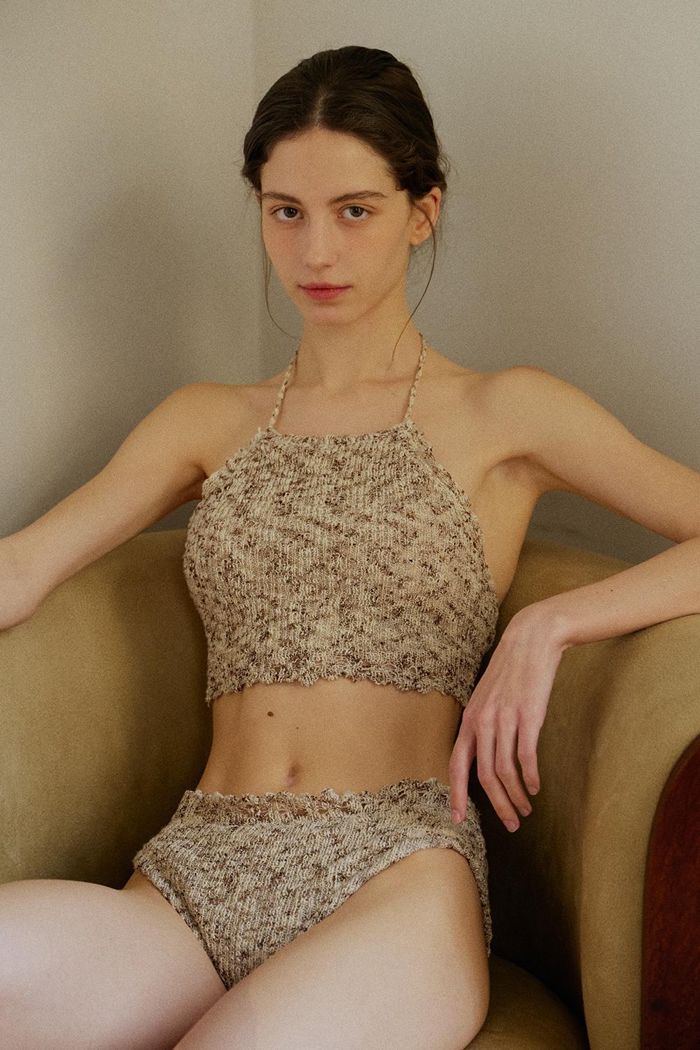 KNIT HALTER BIKINI SET_sand brown