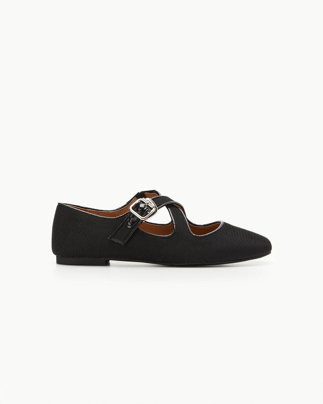 Cross Buckle Mary Jane / Mesh Black