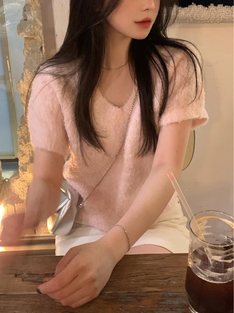 솜사탕 부클 푸들 반팔 니트 Cotton candy bookle knitwear