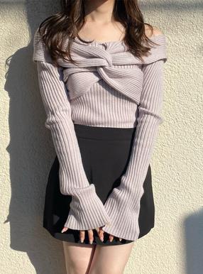 ツイストフレアスリーブリブニットトップス[dr613]