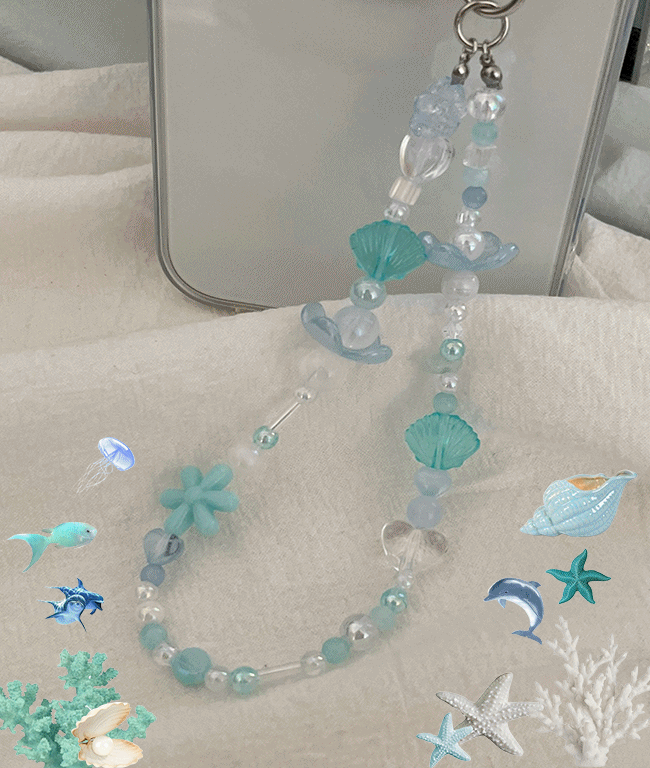 🐚자체제작🐚 under the sea 핸드폰스트랩 키링 핸드폰줄 핸드폰고리 에어팟키링 에어팟 디카 가방고리 열쇠고리 키체인 폰줄 친구선물 여름 바다 덕질 다꾸 다이어리 키치