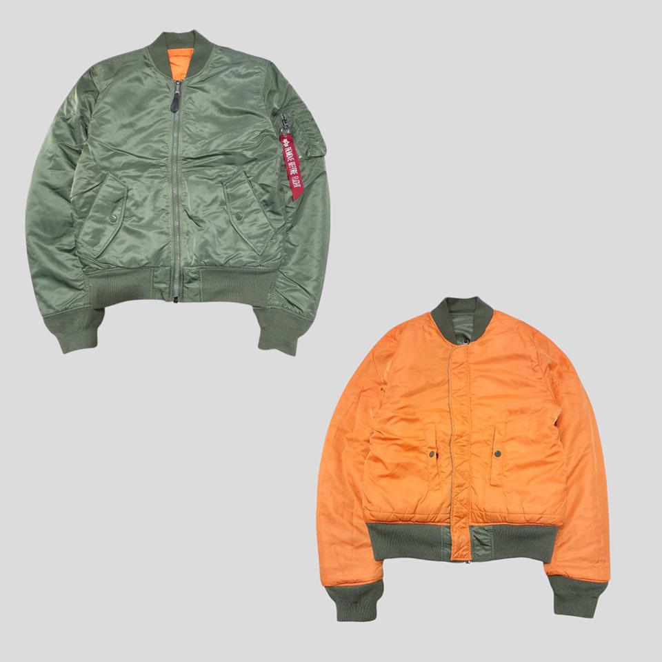 알파인더스트리 카키 오렌지 리버시블 밀리터리 패디드 암포켓 항공점퍼 마원 MA1 M