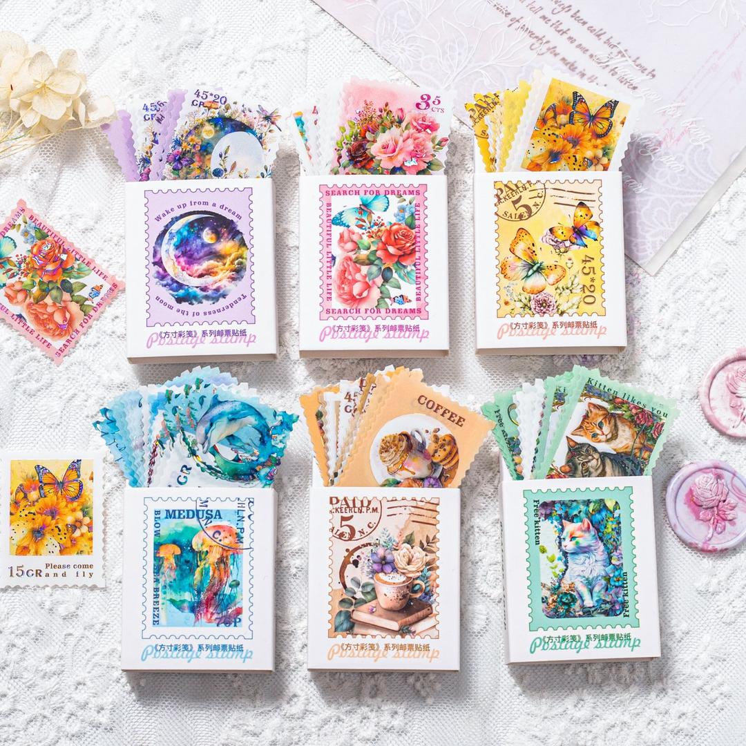 우표 같은 그림 색종이 빈티지 다꾸 PET 조각 스티커 6종 GY033