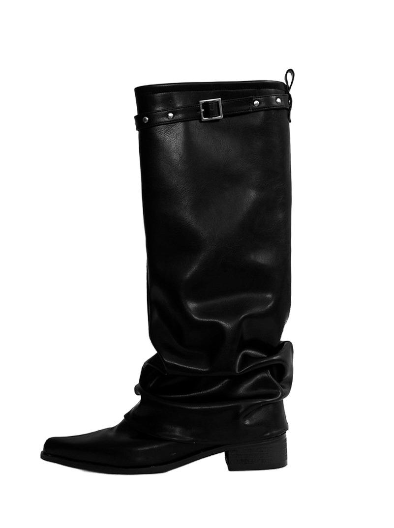 SLASH STUD STELLETTO SHIRRING WESTERN LONG BOOTS 슬래시 스터드 스텔레토 셔링 웨스턴 롱부츠