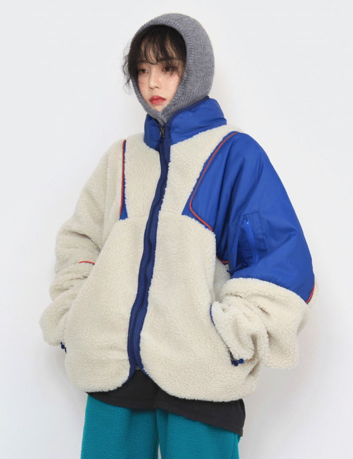 [UNISEX] 리버시블 양털 배색 점퍼 (양면)