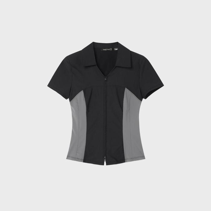 W Overlap Cropped Half Shirt - Black