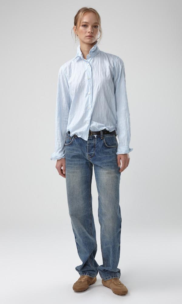 [9/29 예약 출고]WIRE CREASED CROP SHIRT (SKY BLUE)