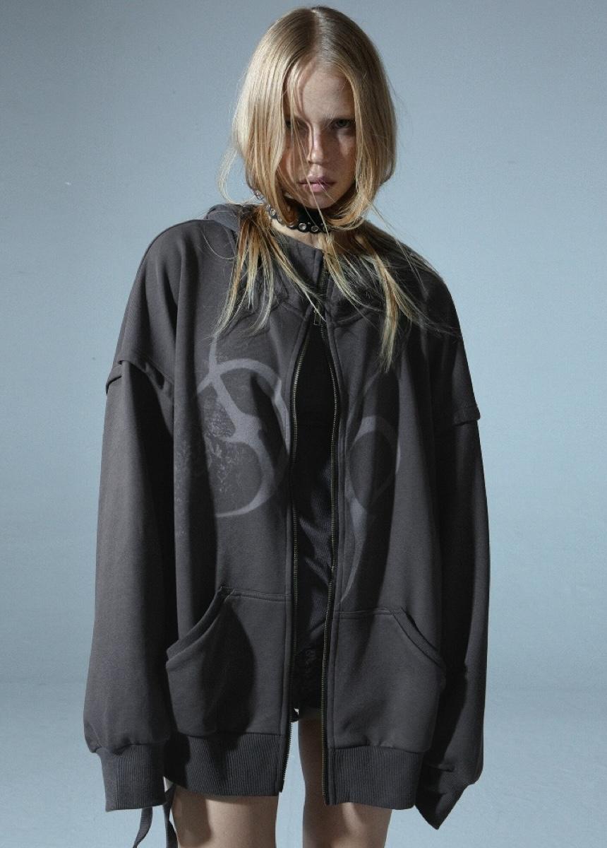 DoublePunch Basic Versatile Print Bat Sleeve Hoodie