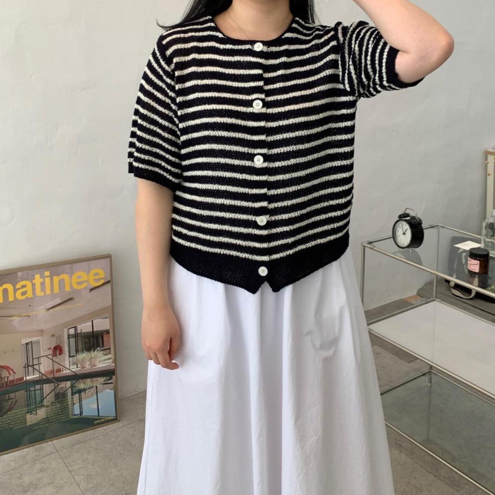 스트라이프 여름 반팔 부클 가디건 66 77 빅 사이즈 여성