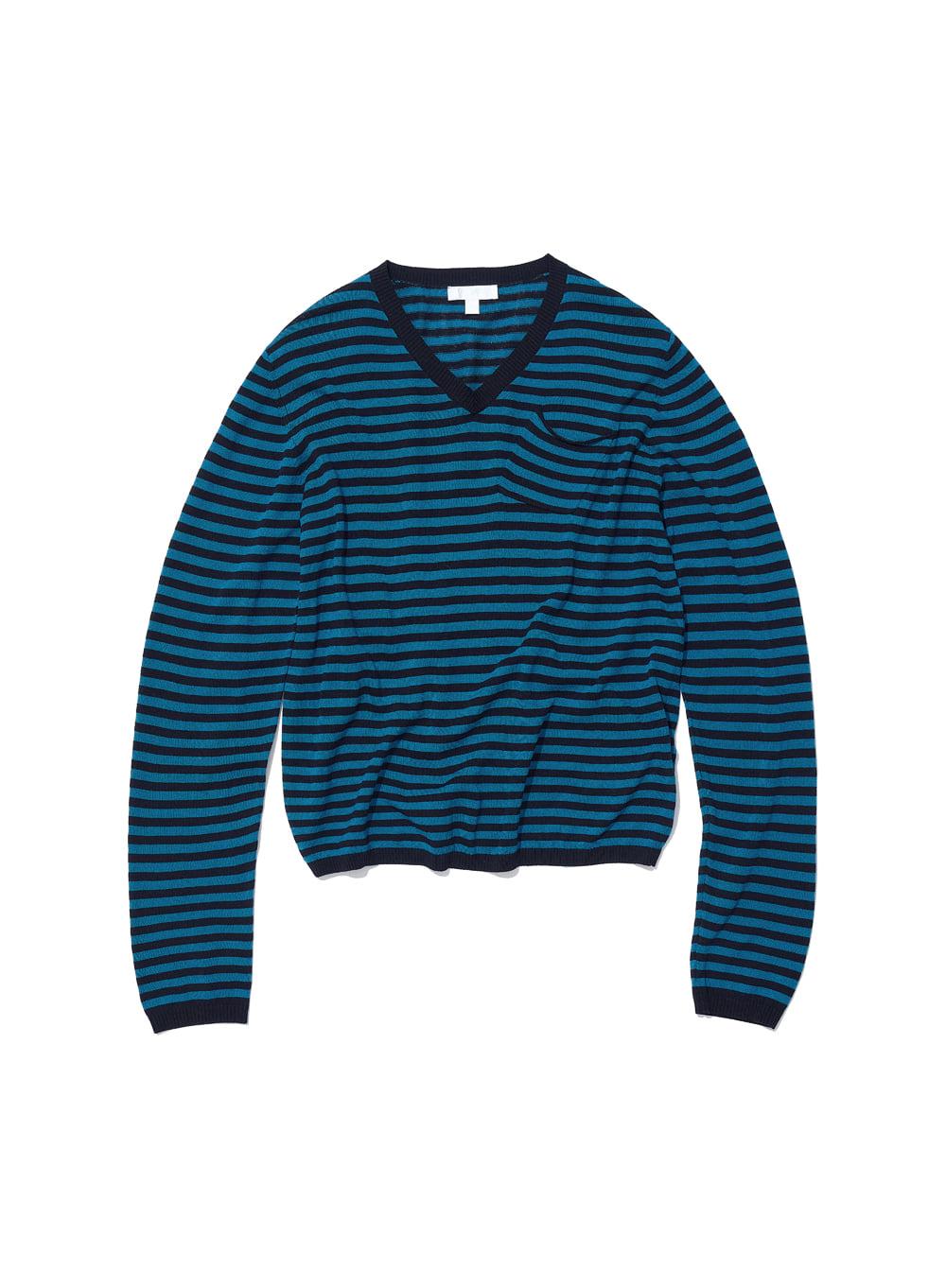 [WOMEN] PWC SHEER V-NECK KNIT SWEATER_TEAL STRIPE