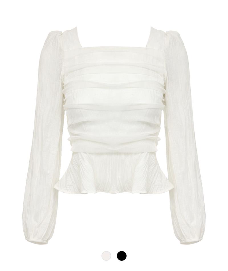 뮤즈 셔링 스퀘어넥 블라우스