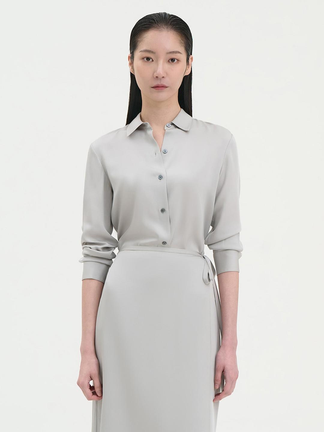 Women Silk Georgette Straight Fit Shirt - Light Grey