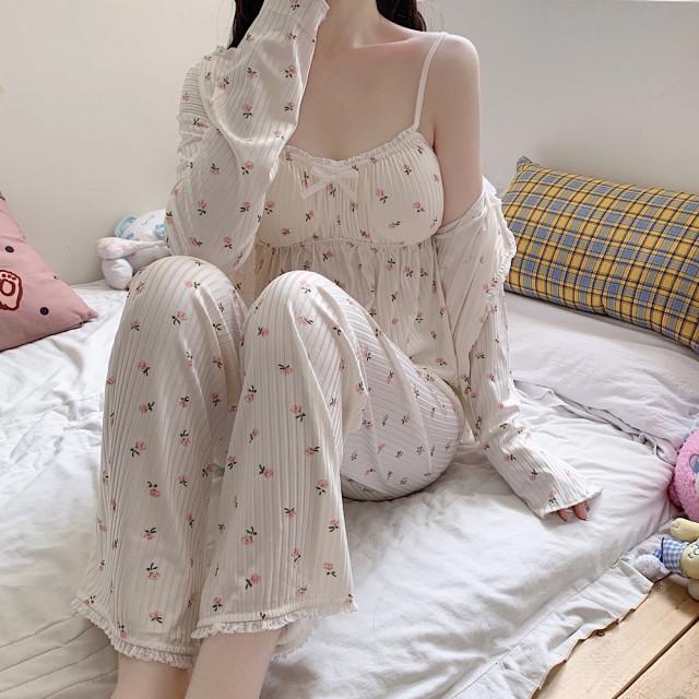 엘리 플라워 잠옷세트 신혼 홈웨어 실내복 파자마 3pcs