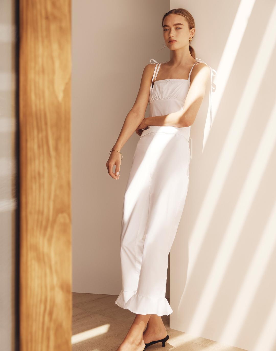 Poplin Frill Hem Crop Pant