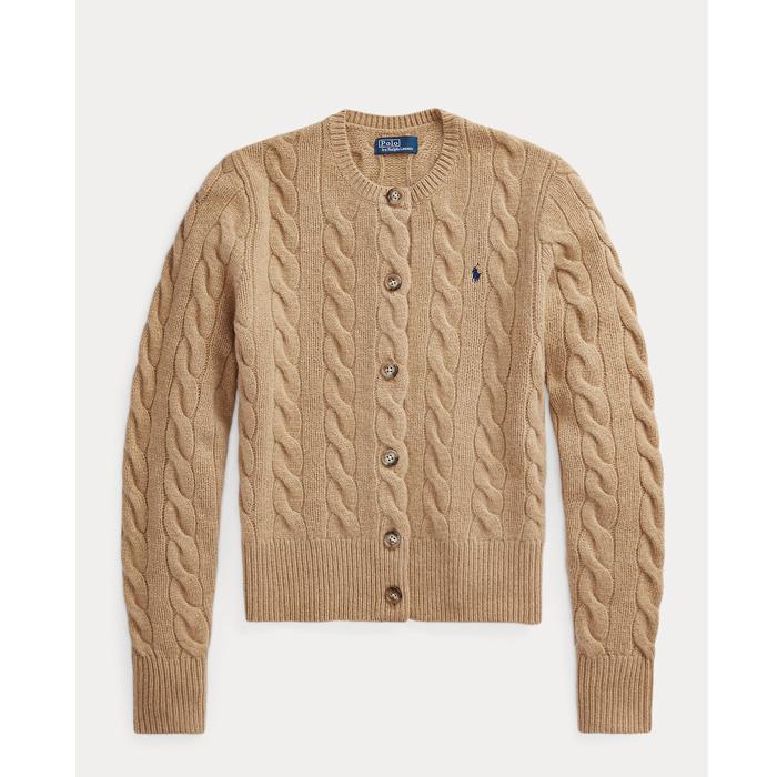 폴로 여성 크루넥 케이블 가디건 Brown