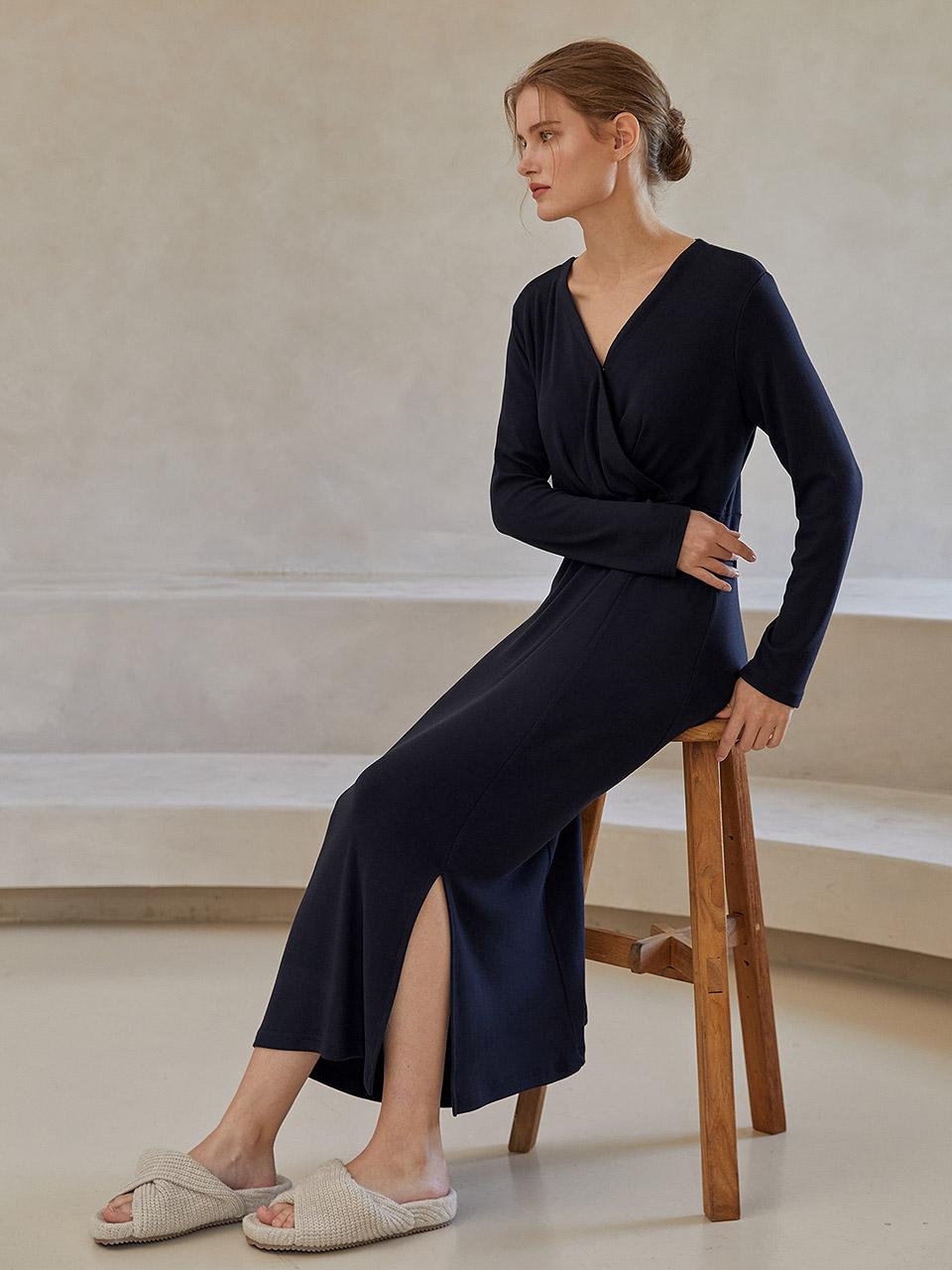 코지 랩슬릿 드레스 - 다크네이비