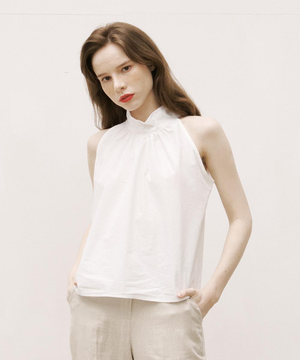 [환승연애 나연 착용] Shirring Halter Neck Back Button Blouse White