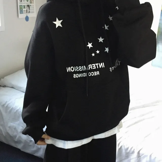 🔥주문폭발🔥 💚1+1💚 🚚빠른출발 🔥기모 빈티지 오버핏 별 스레터링 프린팅 인퍼미션 스타 후드티 - 0024
