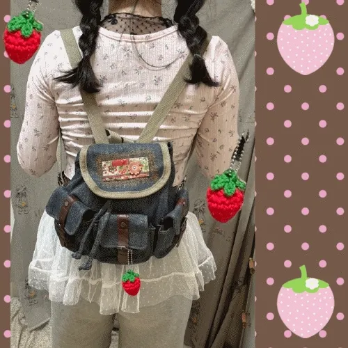 딸기키링증정🍓복조리 백팩 데님 미니 빈티지 백팩