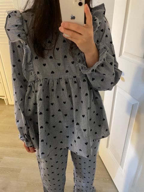 하트 프릴 체크 여성 잠옷