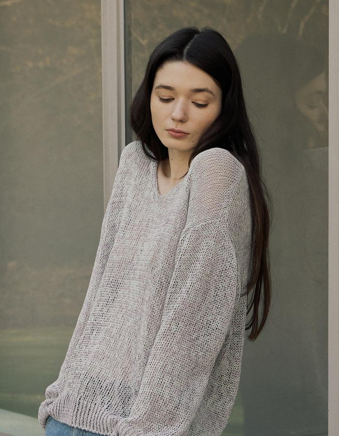 Cotton Loose V-neck Knit (Lilac)