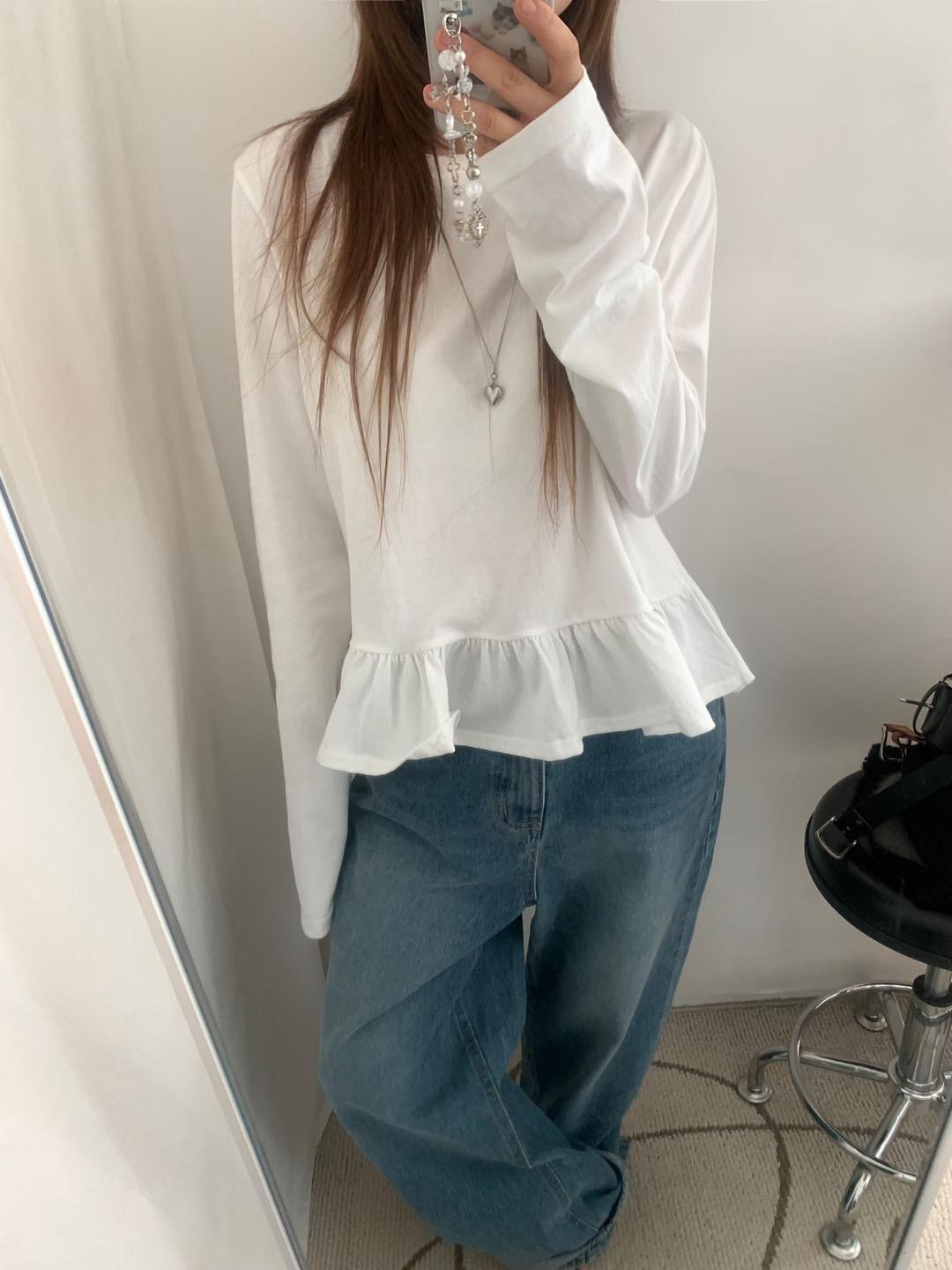 일랑 프릴 레이어드 밑단 셔링티