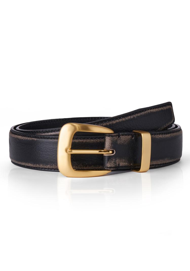 (세비지) 411 Destroyed Leather Belt - Black