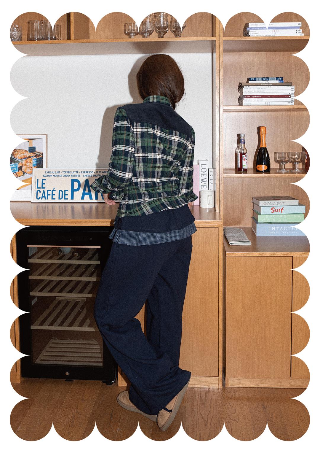 {pattern} check frill pt (navy, gray)