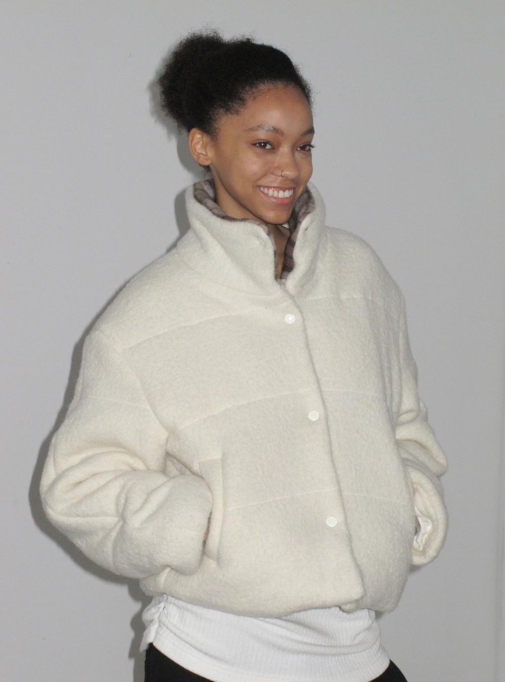 Wool Brown Checkered Standcollar Cotton Jacket