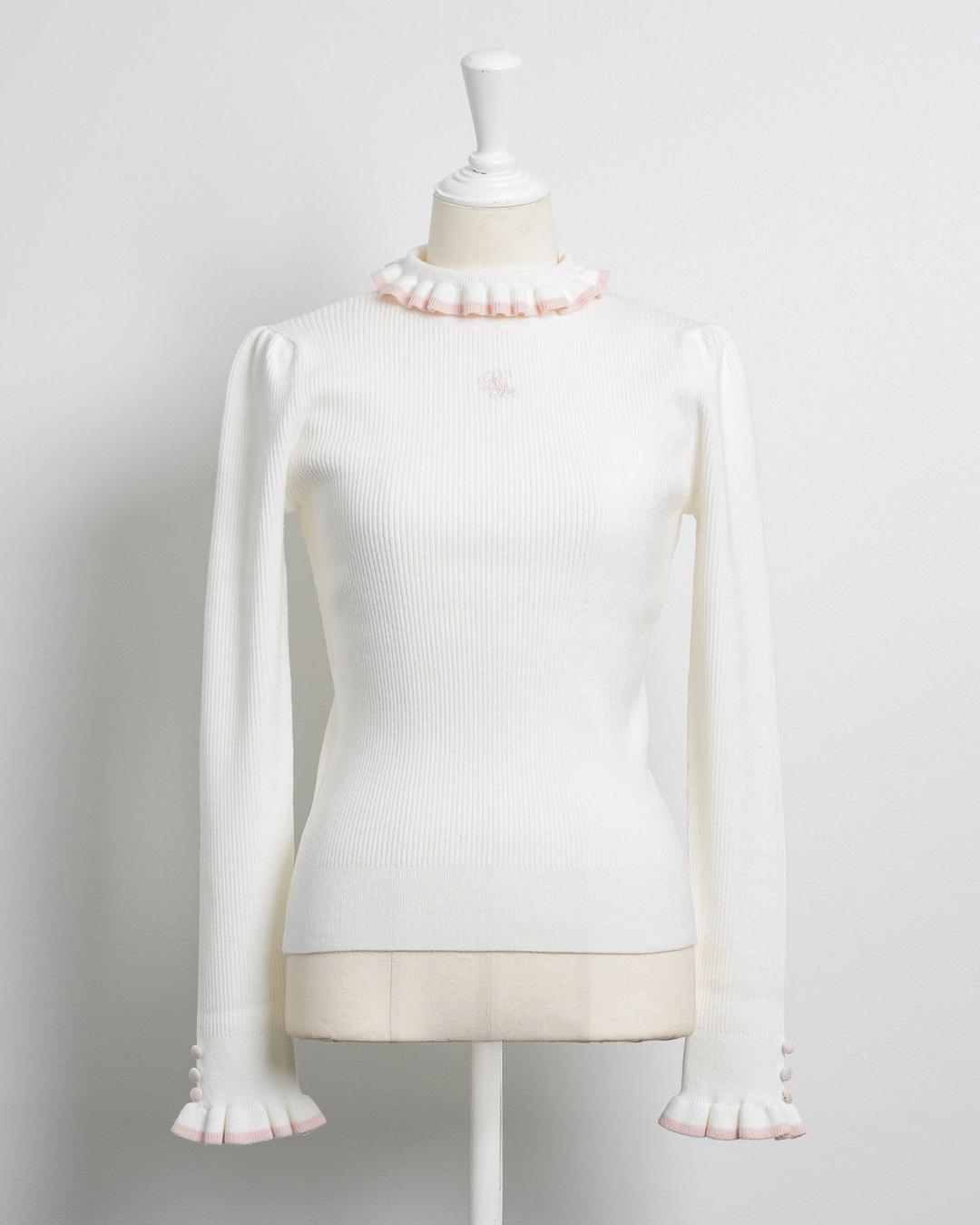 プチタートルフリルリブニットトップス