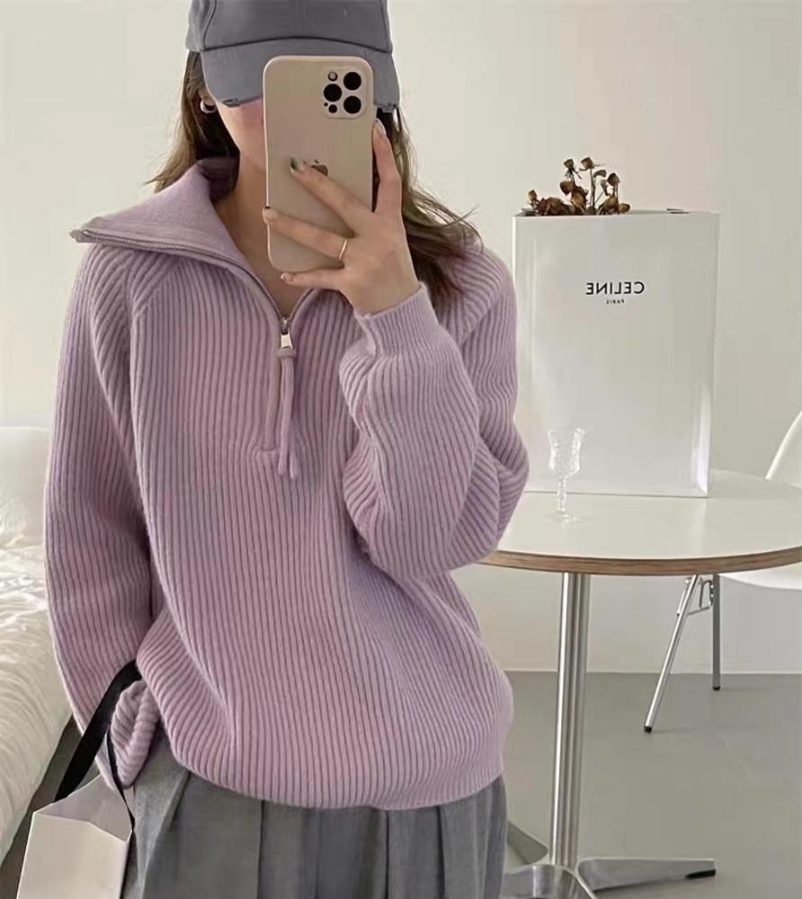 파인 세일러 빅카라 집업 니트 하프