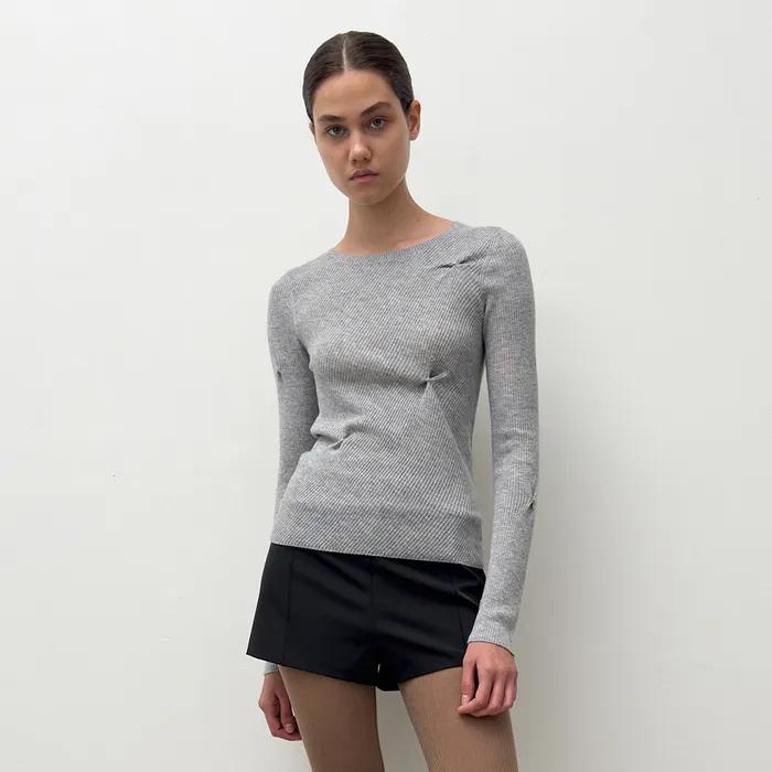 SLIM RIBBED SNAP KNIT (grey)