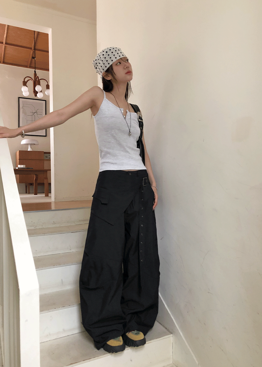 서울베이스드 WRAP SKIRT BELT WIDE PANTS