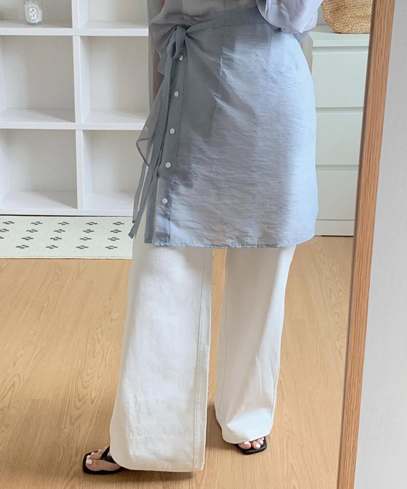 여성 하이웨이스트 롱 와이드 화이트 팬츠 진