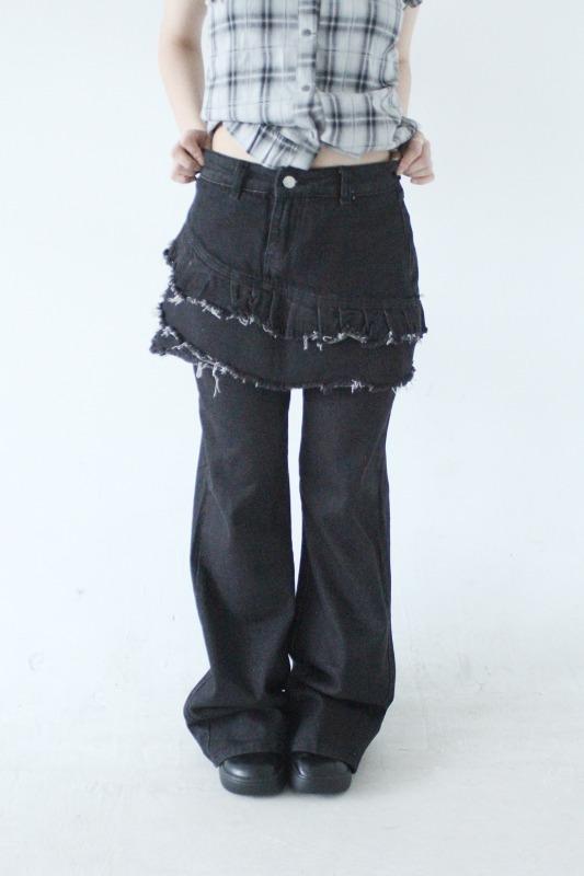 black denim skirt pants