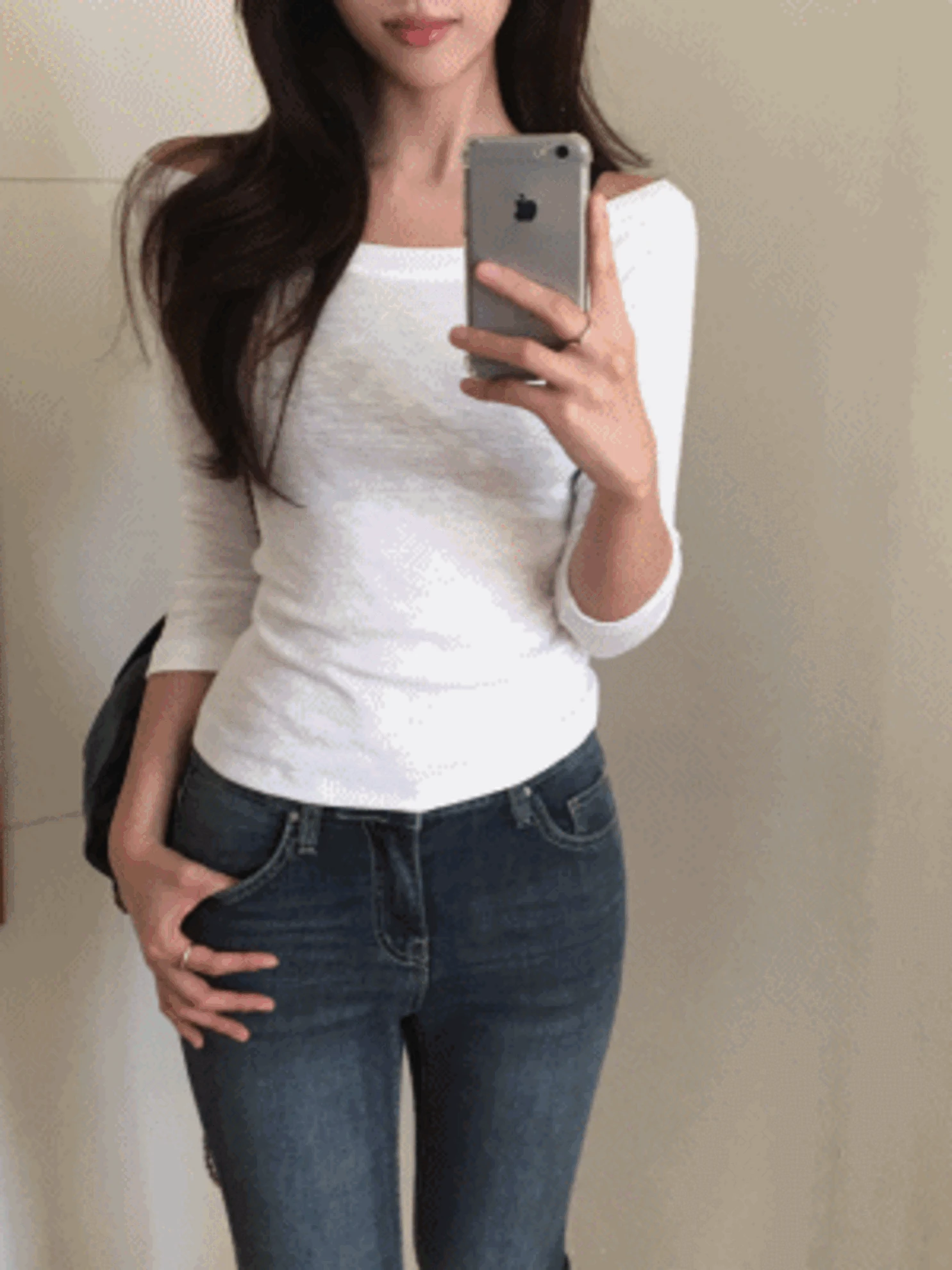 [미친핏/올라감X] 벨리드 7부 오프숄더티 보트넥 여리핏티셔츠 기본티 개강룩 (3col)