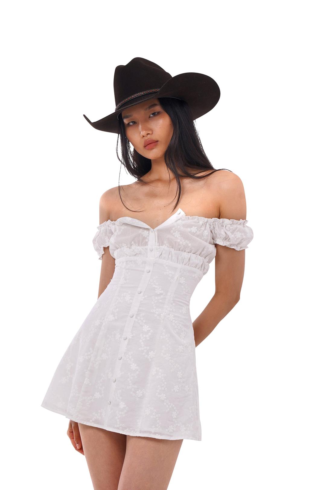 OFF SOULDER MINI DRESS WITH PRINCESS CUT - White / XS