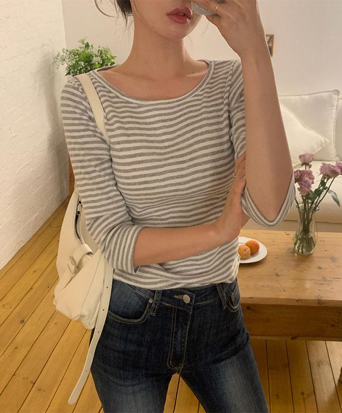 니어웨어 [NEW슬림여리핏] 플라이 스트라이프 7부티 (3color)/칠부/단가라/입술넥/줄무늬/출근룩