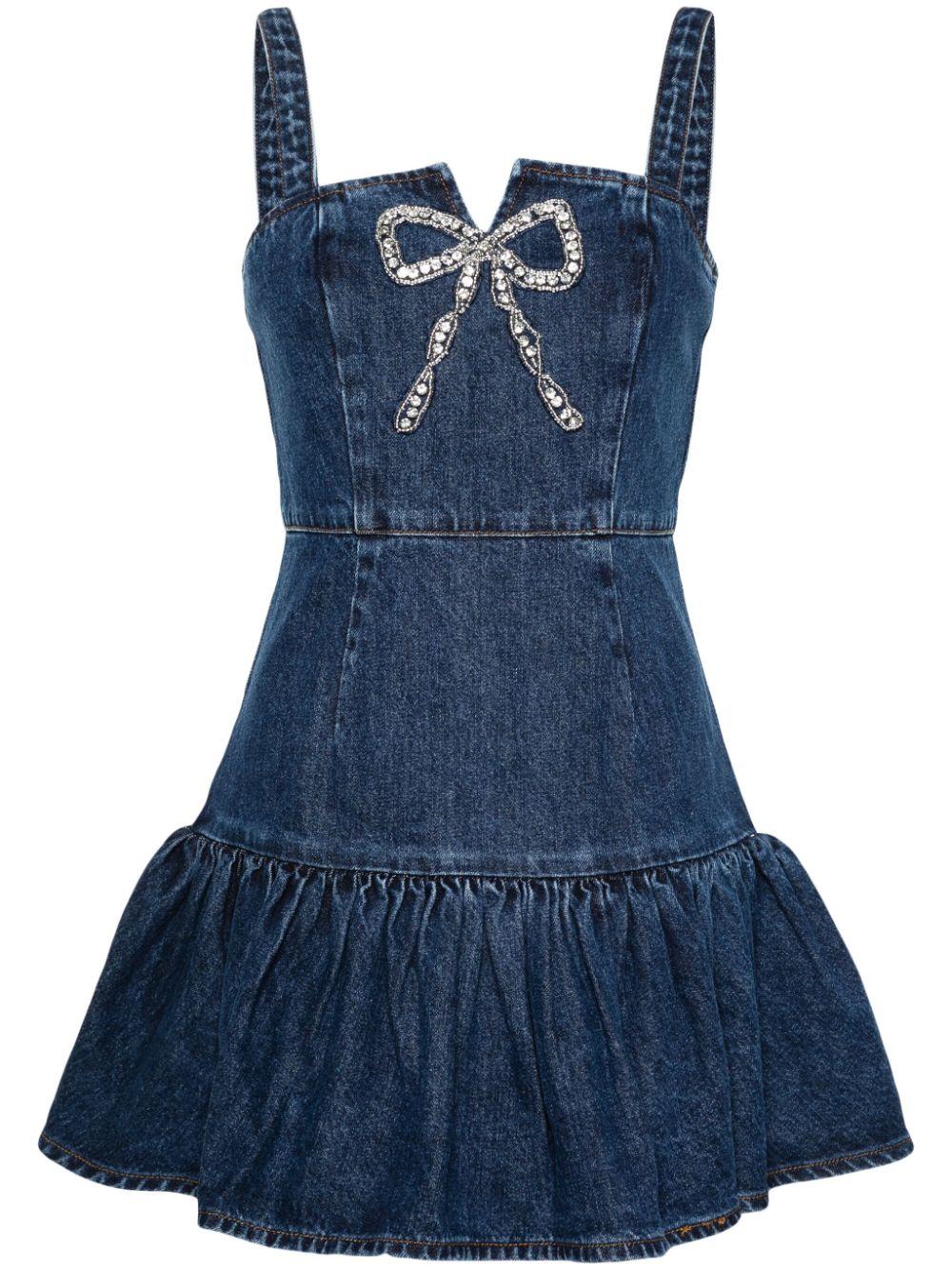bow-detail denim mini dress