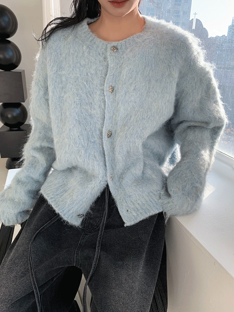 하이리밋 [UNISEX] 헤이즈 크롬 울 헤어 루즈핏 가디건