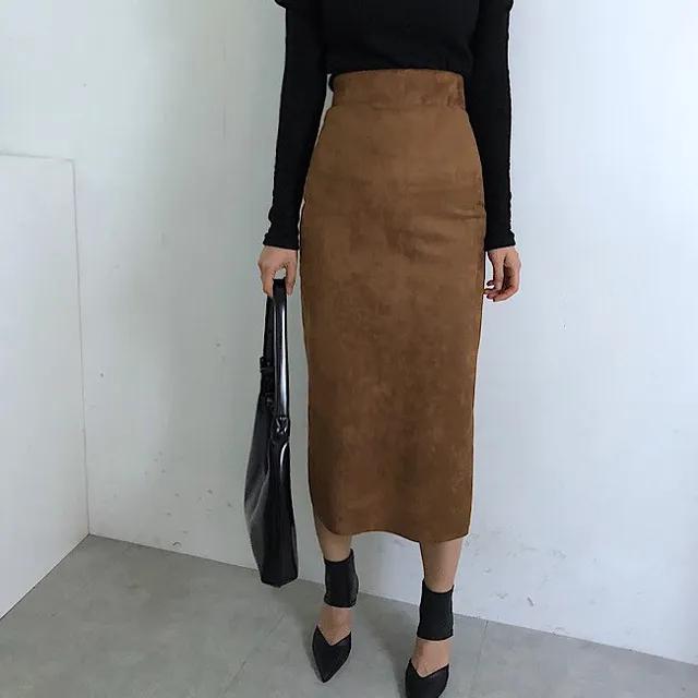 스웨이드 h라인스커트(3color)