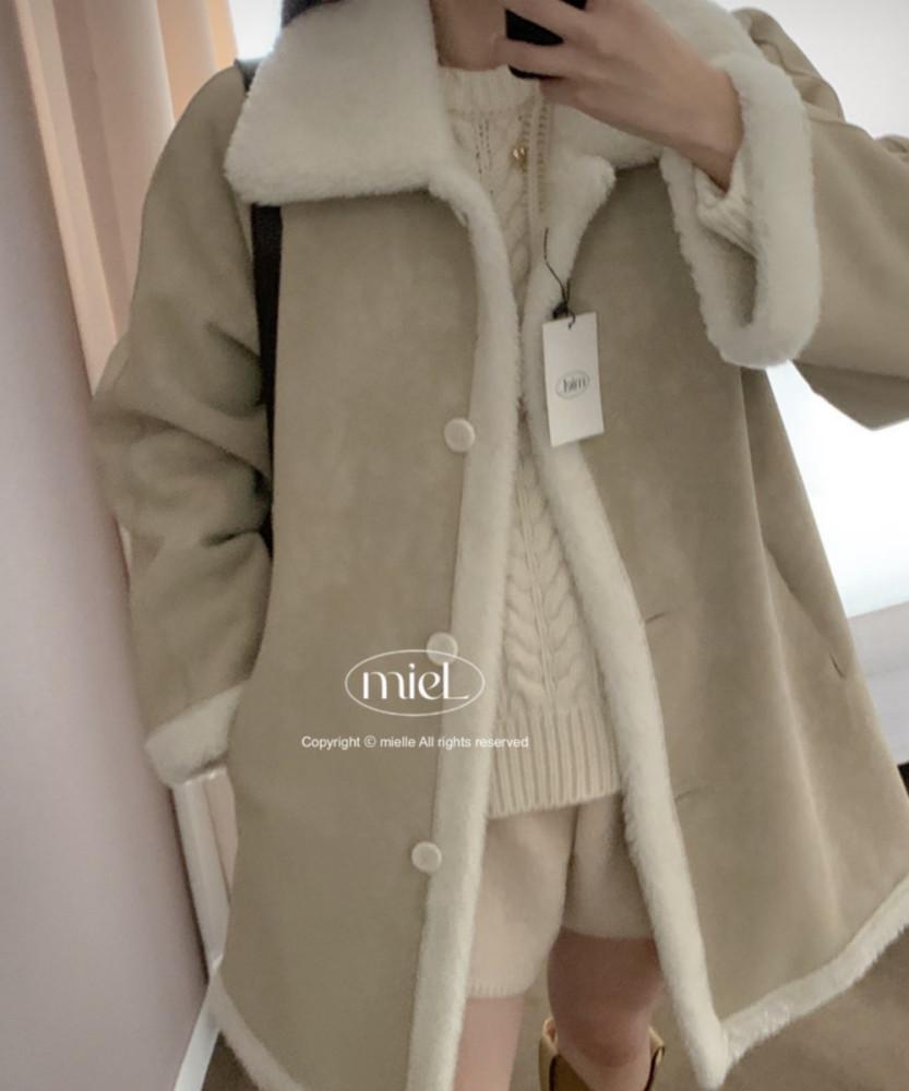 miel 미엘 블랑 무스탕 리버시블 양털 롱 코트 자켓