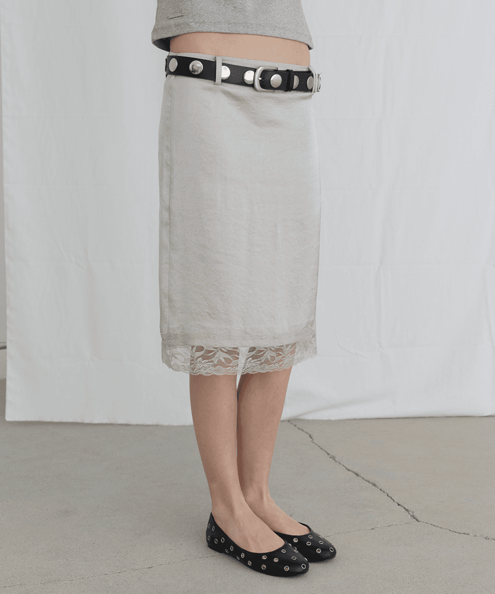 CLASSY SATIN MIDI SKIRTS - BEIGE