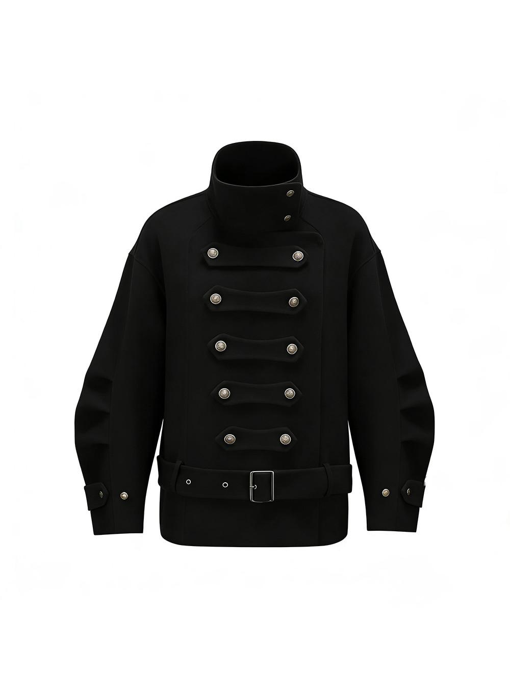 Napoleon Stand Collar Wool Jacket (Black)