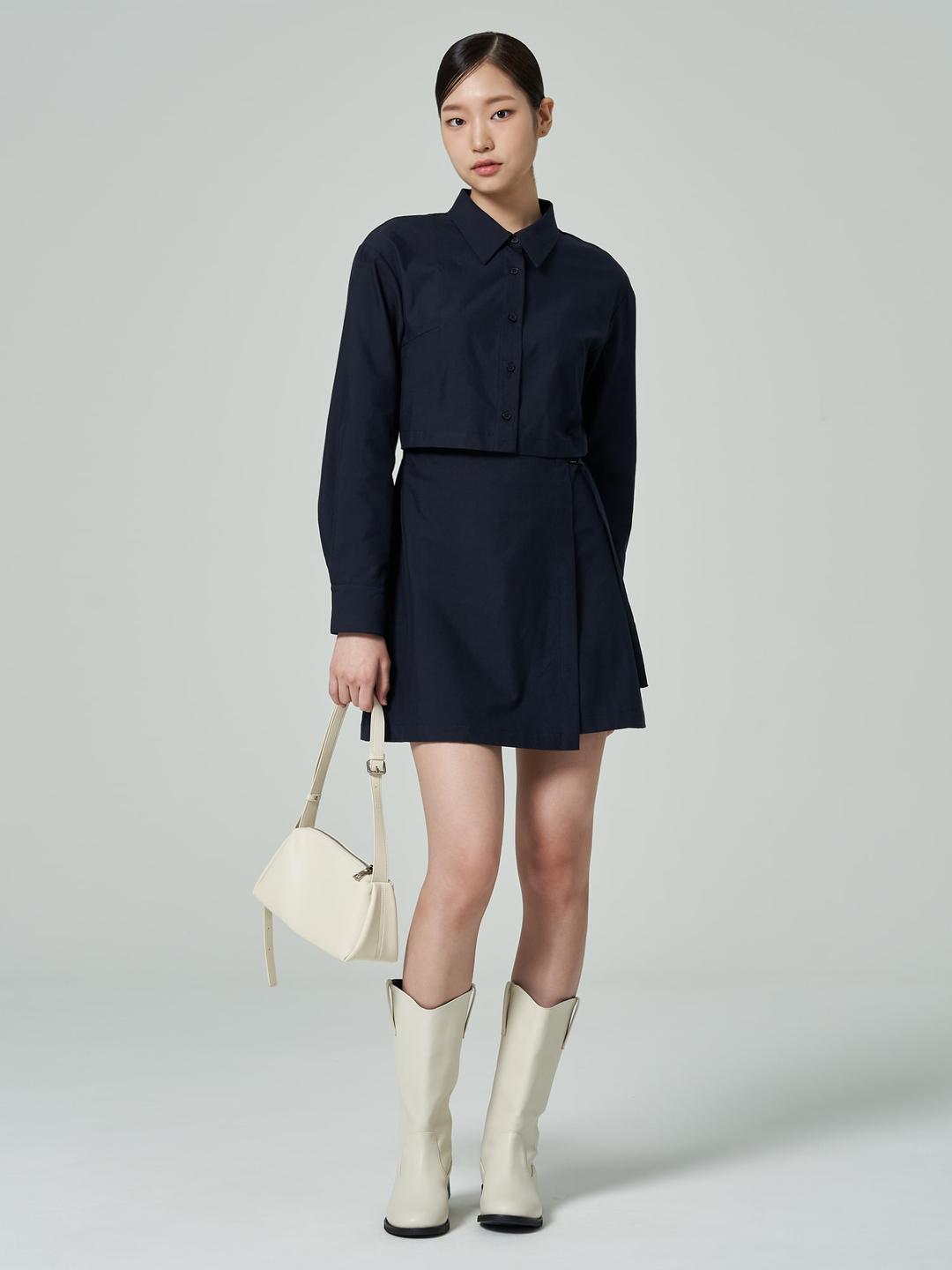 랩 셔츠 원피스 - 네이비